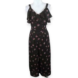 JOLIE VIE BLACK FLORAL COLD SHOULDER JUMPSUIT SZ.S EUC.